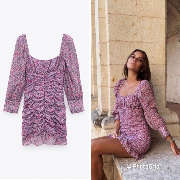 Zara printed draped short bodycon dress M - Picture 2 of 11